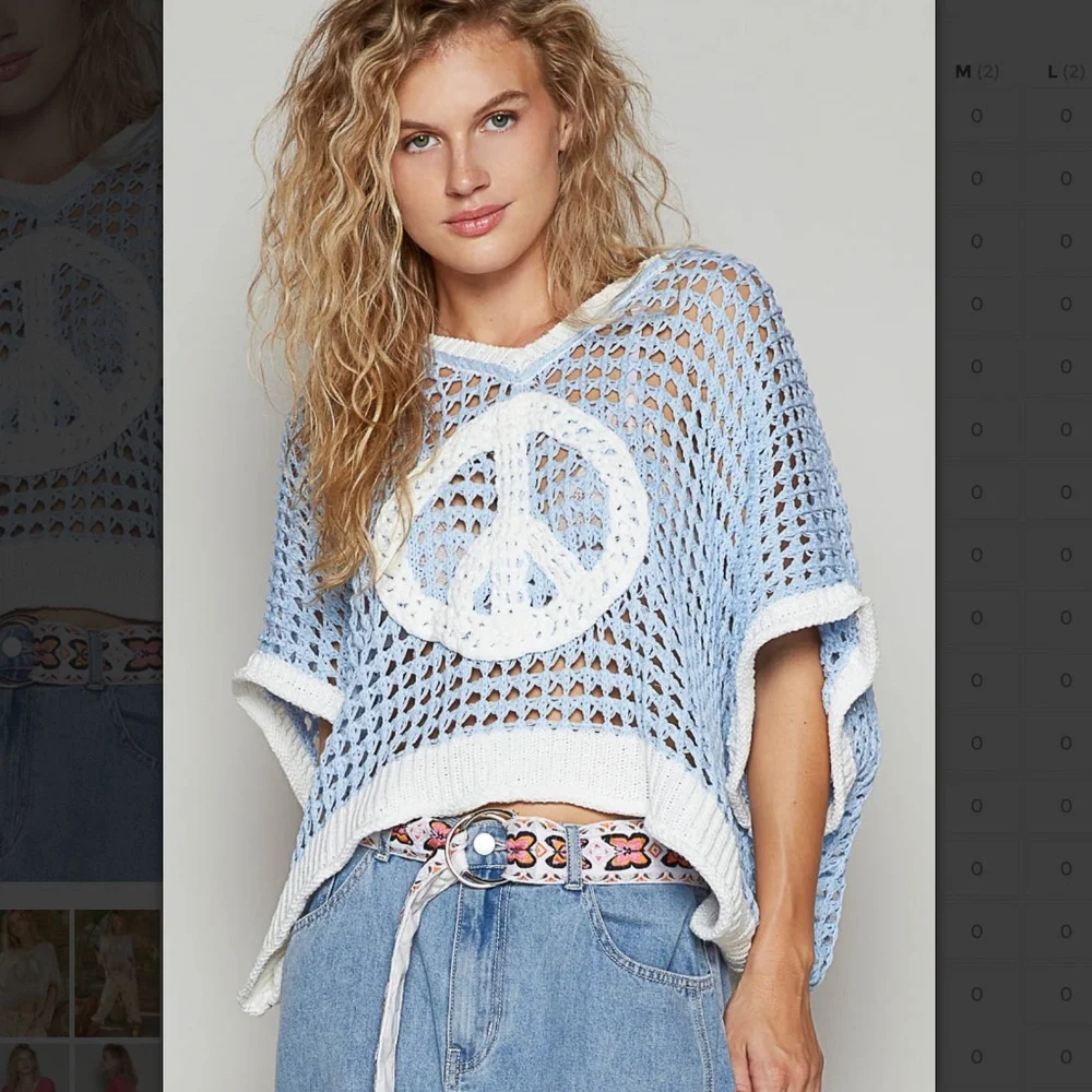 POL “ Barcelona” POL Open Knit Thin Summer Sweater with Peace detail BR35